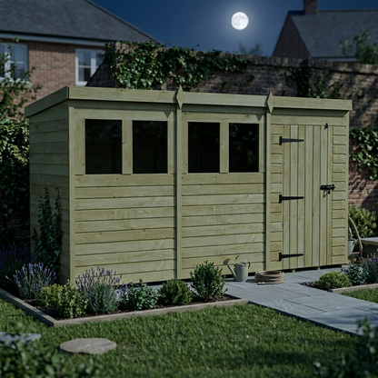 12 x 4 Pent Shed (Single Door, With Windows) - view 6