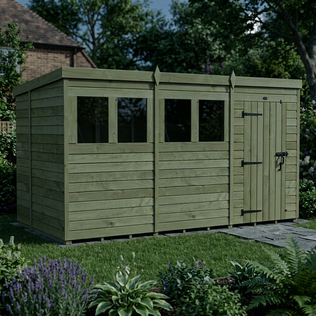 12 x 6 Pent Shed (Single Door, With Windows) - view 6