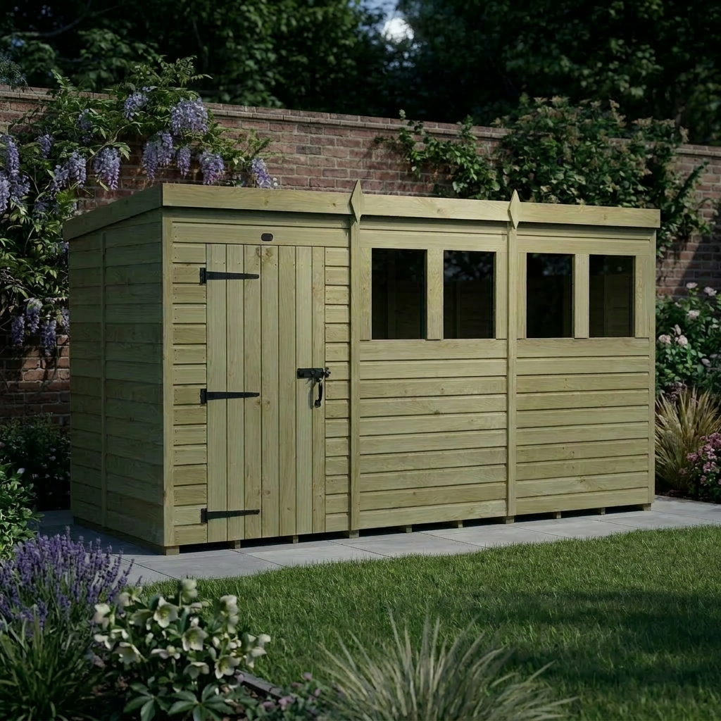 12 x 5 Pent Shed (Single Door, With Windows) - view 5