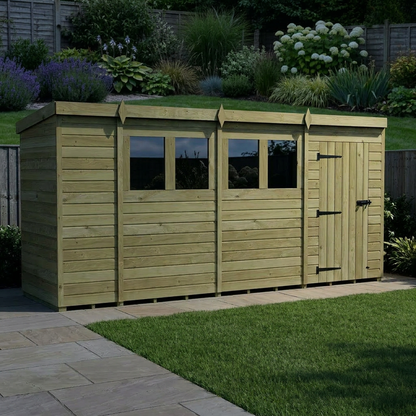 14 x 4 Pent Shed (Single Door, With Windows) - view 5