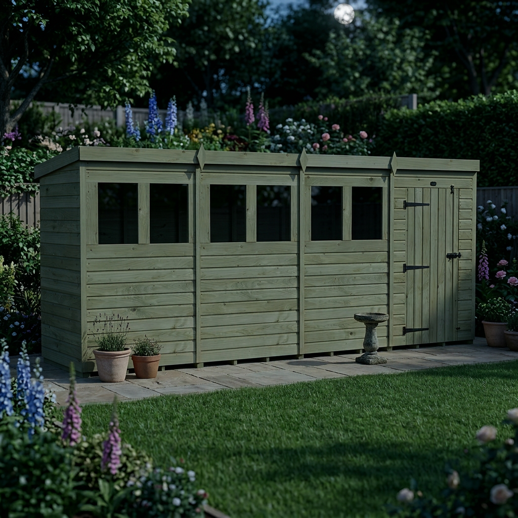 16 x 4 Pent Shed (Single Door, With Windows) - view 6