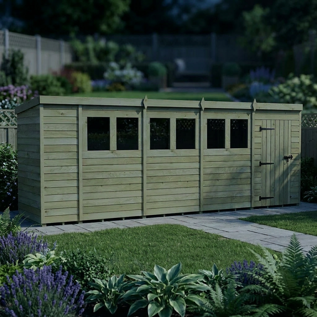 18 x 4 Pent Shed (Single Door, With Windows) - view 6