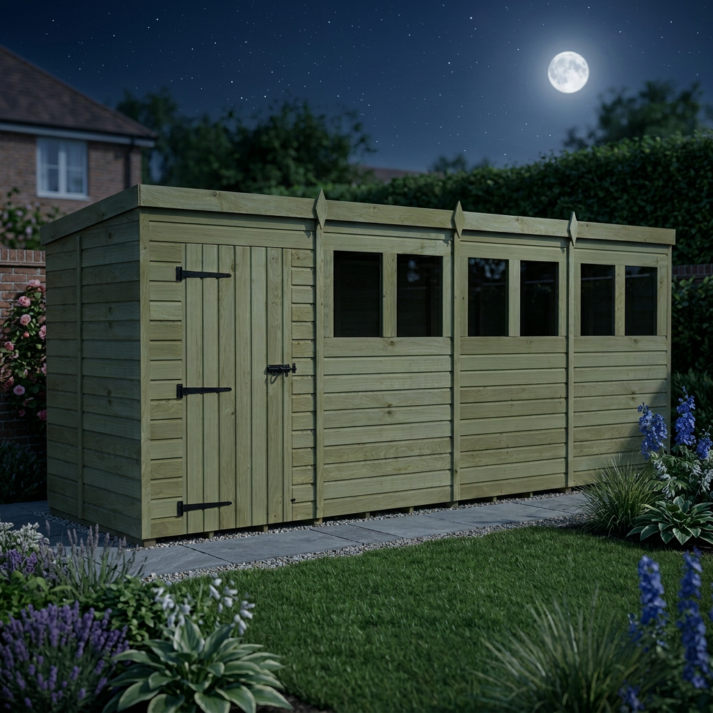 16 x 5 Pent Shed (Single Door, With Windows) - view 5