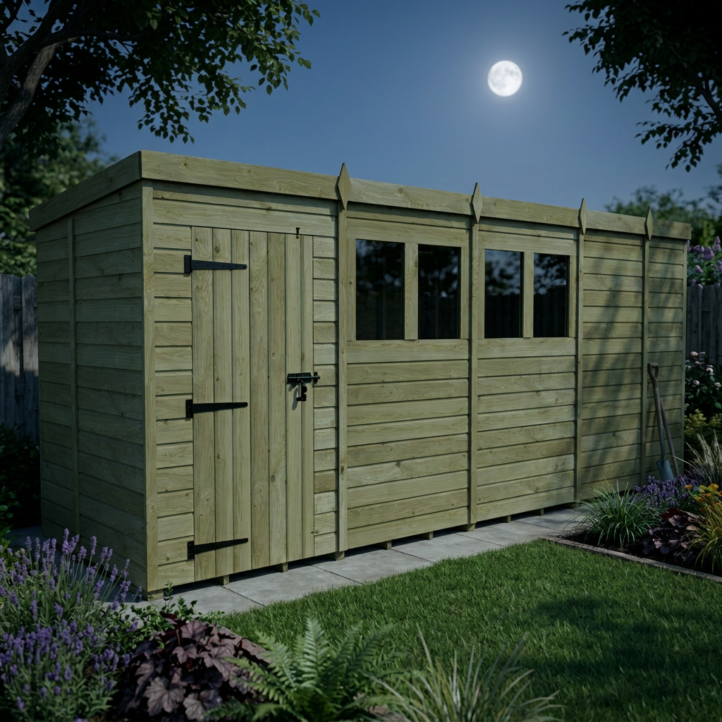 17 x 5 Pent Shed (Single Door, With Windows) - view 5