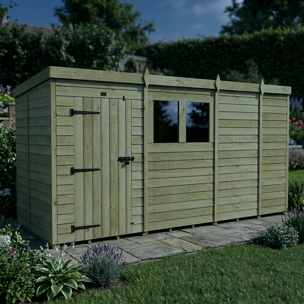 13 x 5 Pent Shed (Single Door, With Windows) - view 5