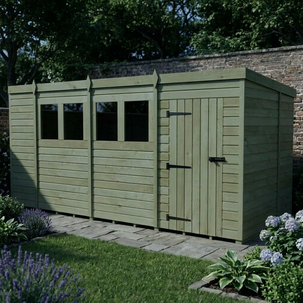 15 x 7 Pent Shed (Single Door, With Windows) - view 6