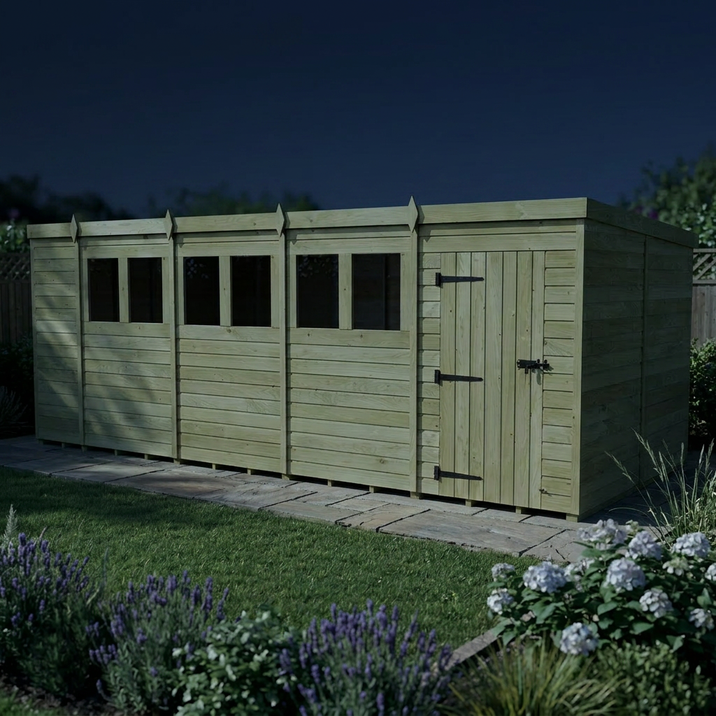 19 x 8 Pent Shed (Single Door, With Windows) - view 6