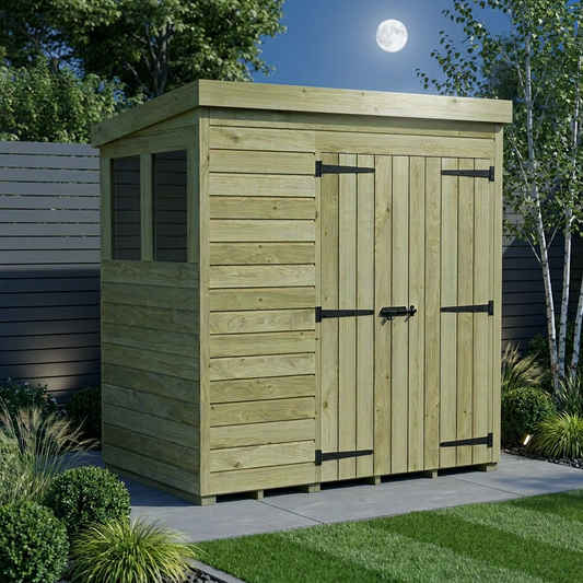 6 x 4 Pent Shed (Double Door, With Windows) - view 3
