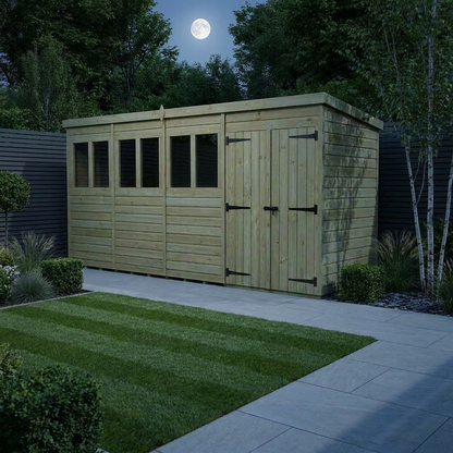 15 x 6 Pent Shed (Double Door, With Windows) - view 3