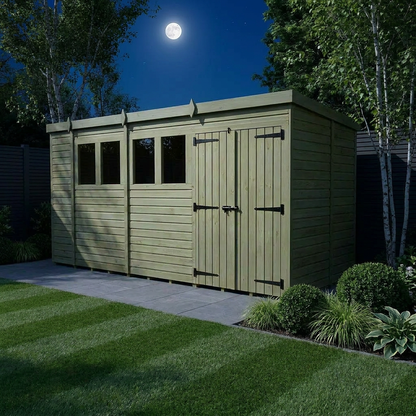 17 x 6 Pent Shed (Double Door, With Windows) - view 2
