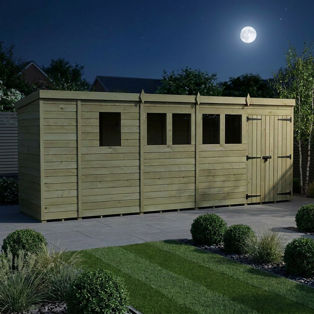 17 x 4 Pent Shed (Double Door, With Windows) - view 3