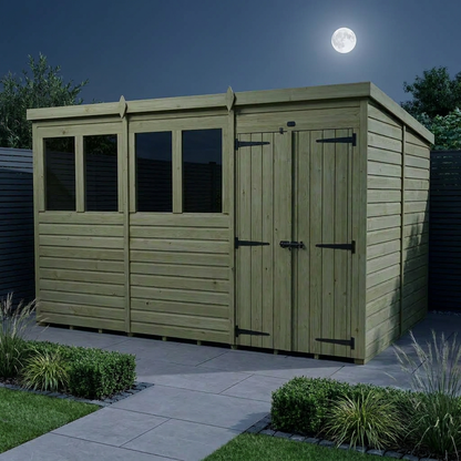 12 x 8 Pent Shed (Double Door, With Windows) - view 2