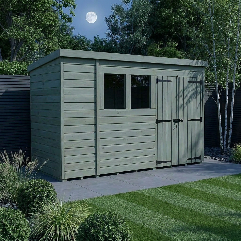 11 x 4 Pent Shed (Double Door, With Windows) - Pent Shed
