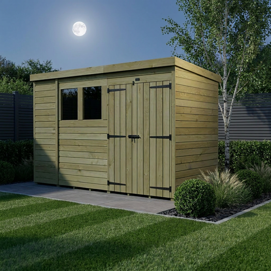 10 x 4 Pent Shed (Double Door, With Windows) - Pent Shed