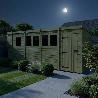 17 x 4 Pent Shed (Single Door, With Windows) - view 2