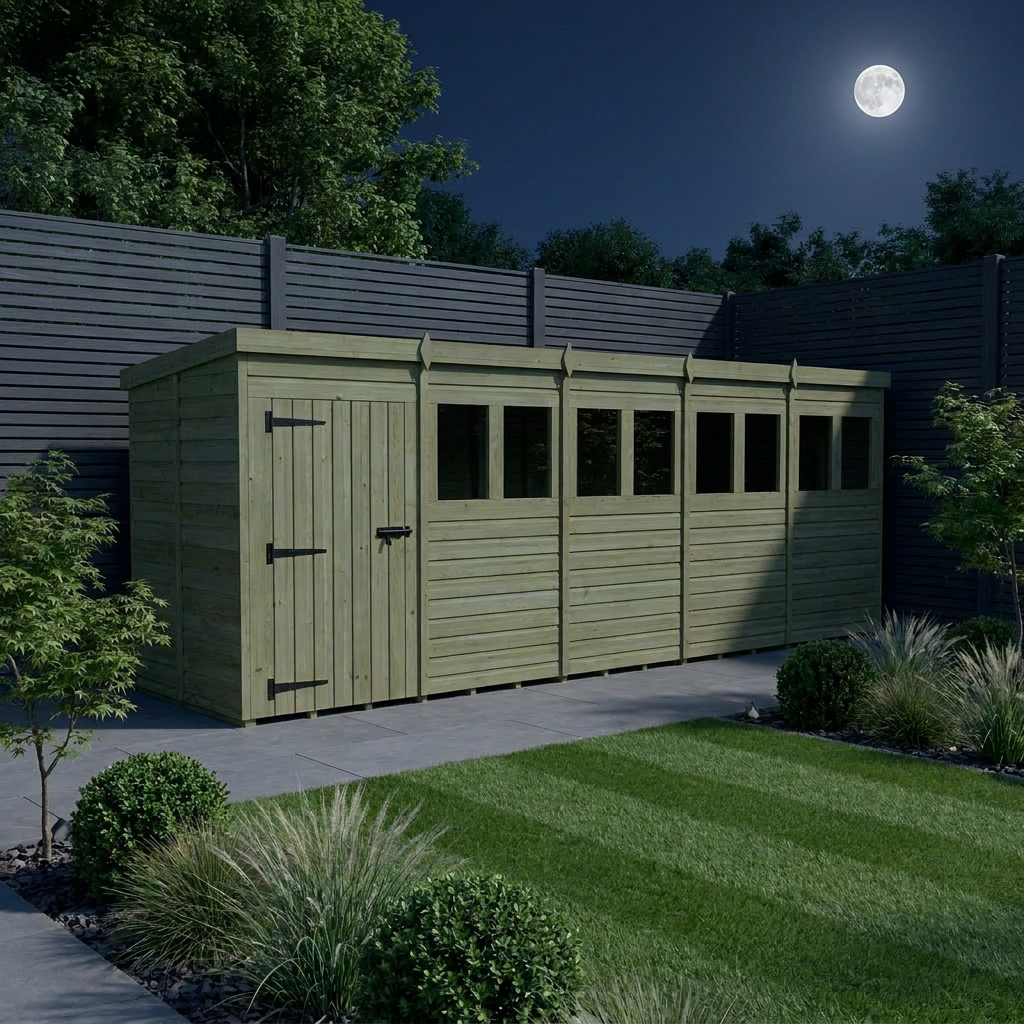 20 x 5 Pent Shed (Single Door, With Windows) - Pent Shed