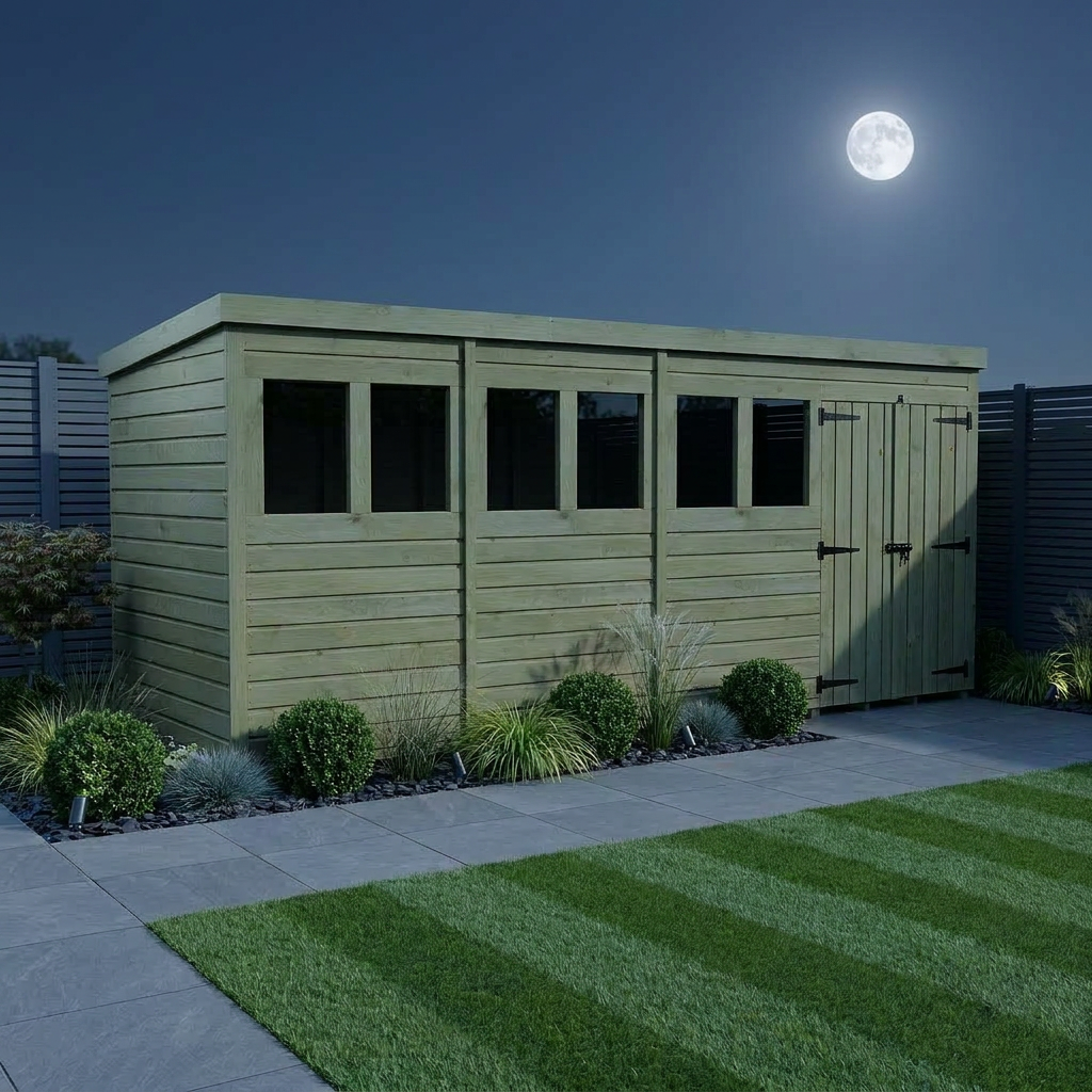 18 x 4 Pent Shed (Double Door, With Windows) - view 2