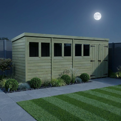 18 x 4 Pent Shed (Double Door, With Windows) - view 2