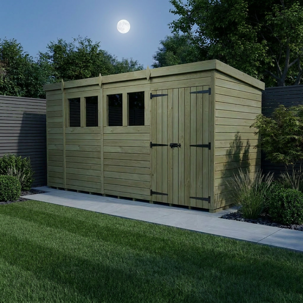 14 x 4 Pent Shed (Double Door, With Windows) - Pent Shed