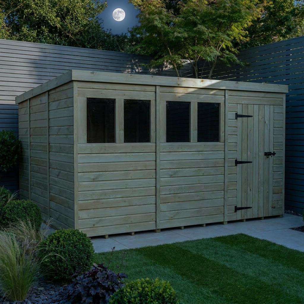 12 x 10 Pent Shed (Single Door, With Windows) - view 2