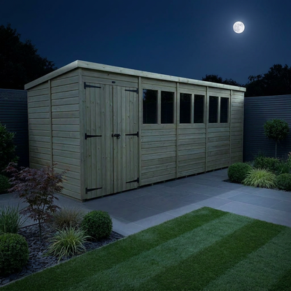 18 x 7 Pent Shed (Double Door, With Windows) - Pent Shed