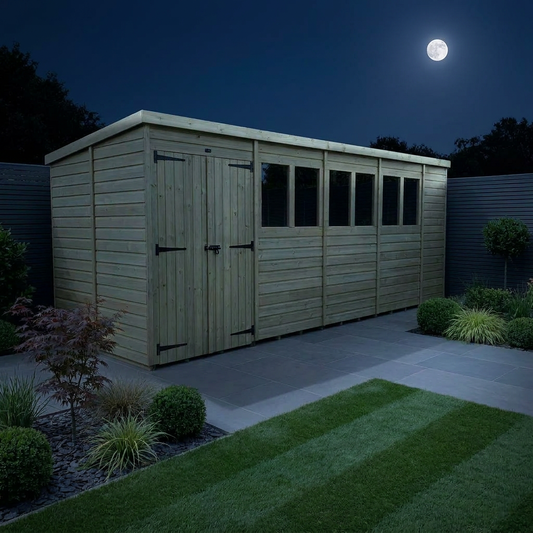 18 x 7 Pent Shed (Double Door, With Windows) - Pent Shed