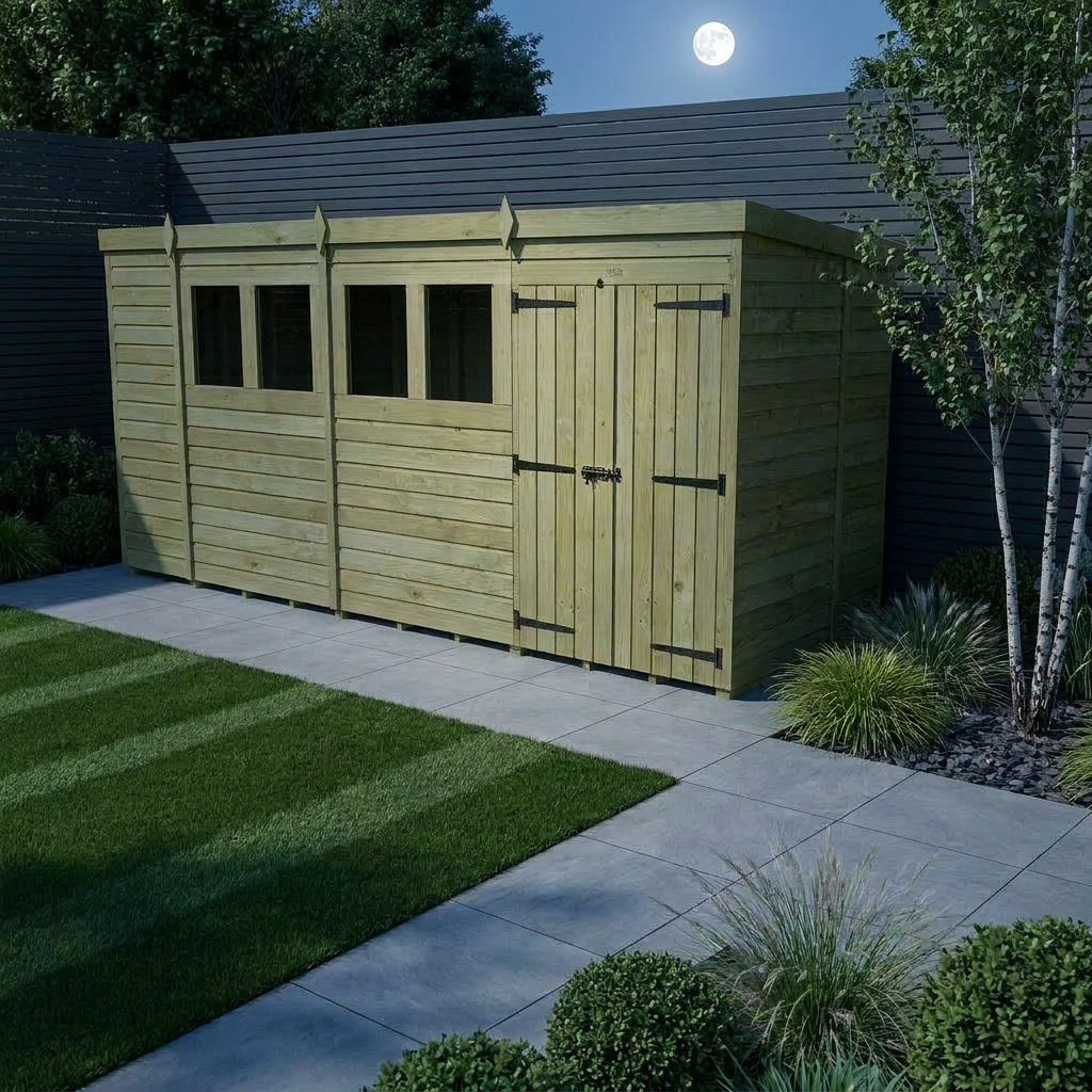 15 x 5 Pent Shed (Double Door, With Windows) - view 3
