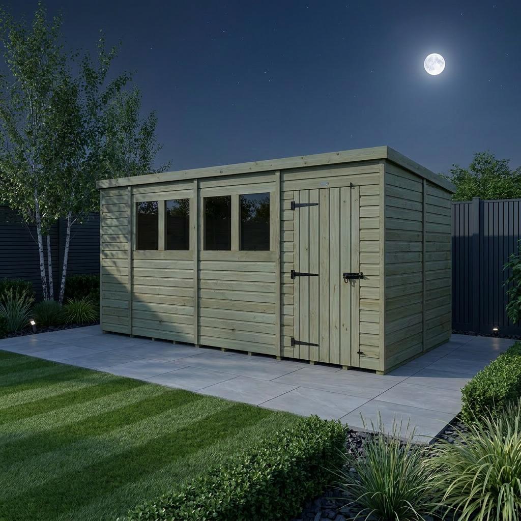 15 x 6 Pent Shed (Single Door, With Windows) - view 2