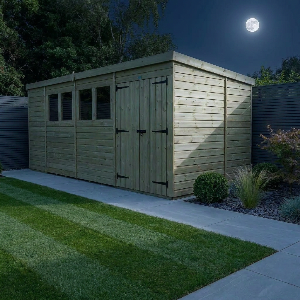 15 x 10 Pent Shed (Double Door, With Windows) - view 2