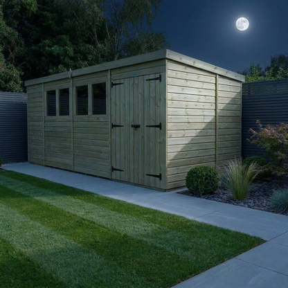 15 x 10 Pent Shed (Double Door, With Windows) - view 2