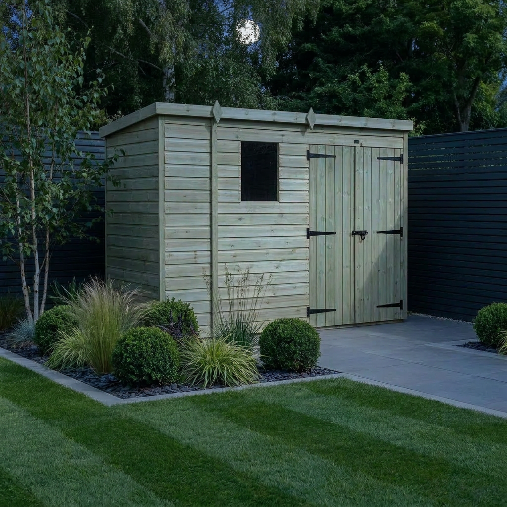 9 x 4 Pent Shed (Double Door, With Windows) - view 3