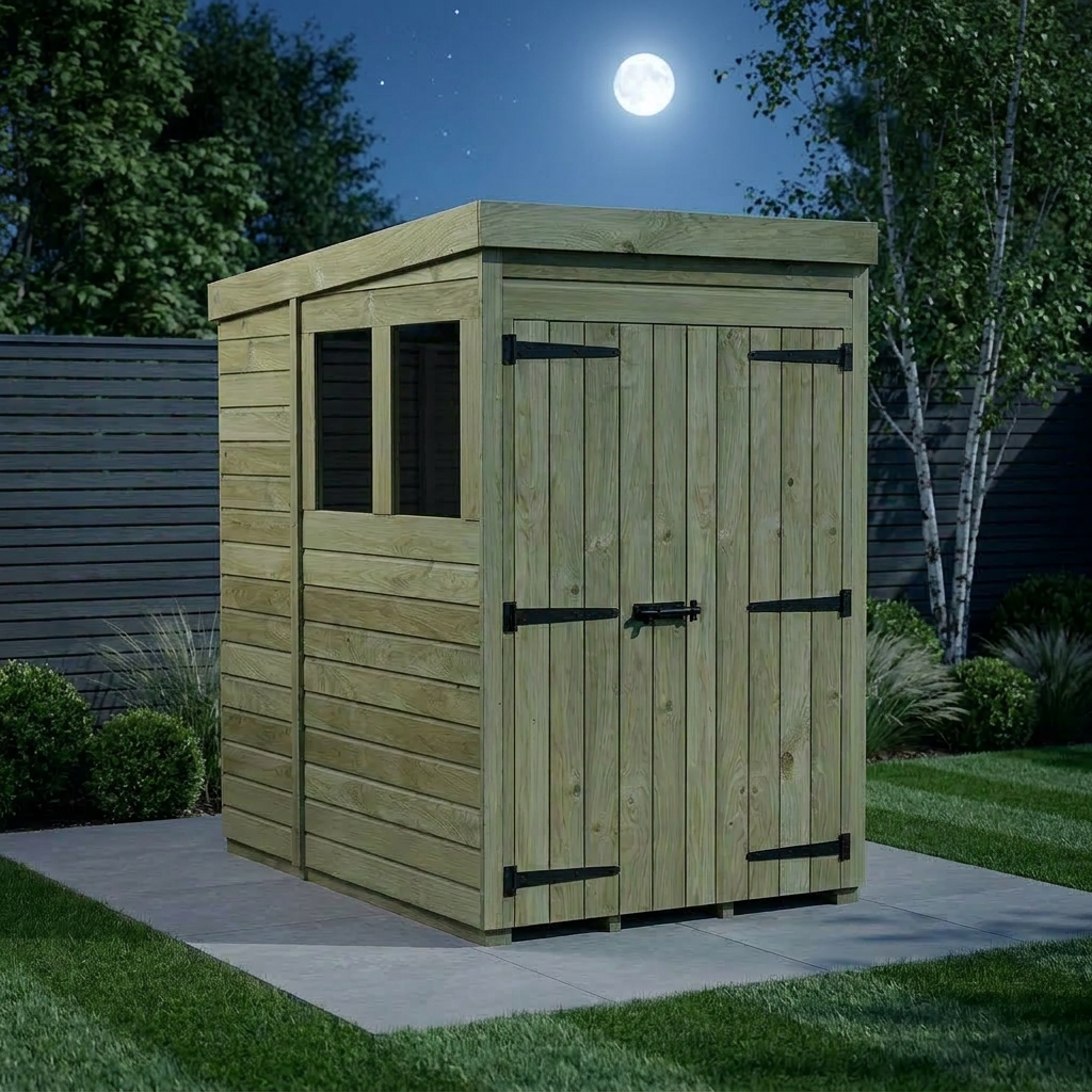 4 x 6 Pent Shed (Double Door, With Windows) - Pent Shed