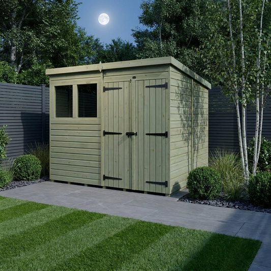 8 x 8 Pent Shed (Double Door, With Windows) - Pent Shed