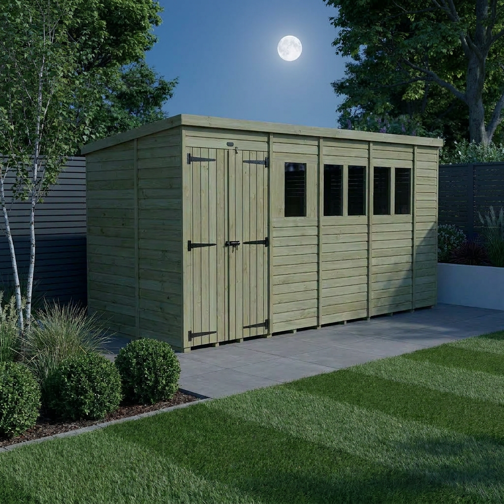 18 x 8 Pent Shed (Double Door, With Windows) - Pent Shed