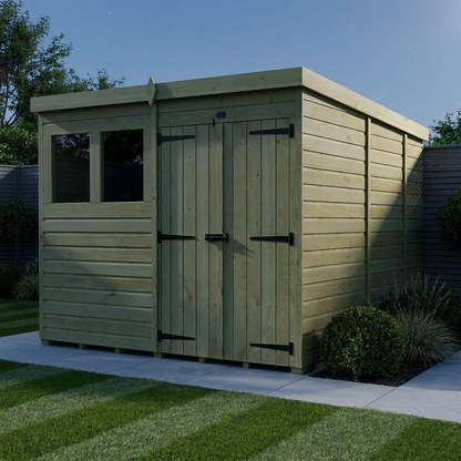 8 x 9 Pent Shed (Double Door, With Windows) - Pent Shed
