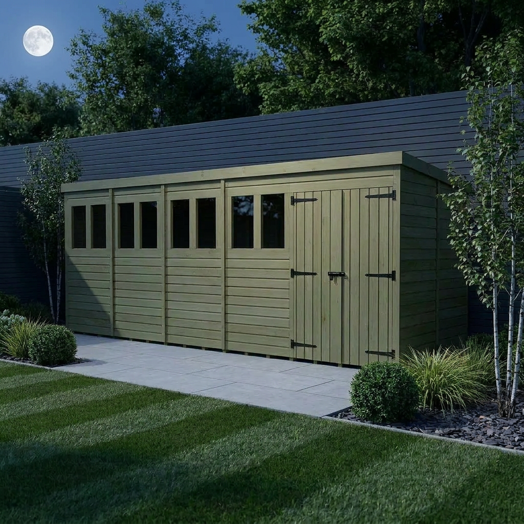 20 x 6 Pent Shed (Double Door, With Windows) - Pent Shed