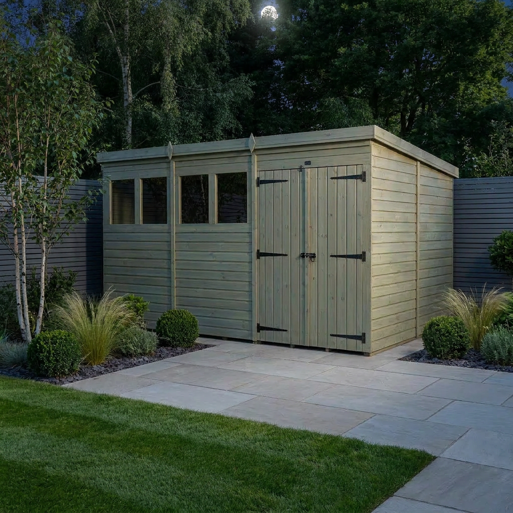 12 x 9 Pent Shed (Double Door, With Windows) - Pent Shed