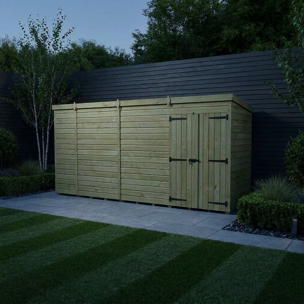 15 x 5 Pent Shed (Double Door, No Windows) - view 3