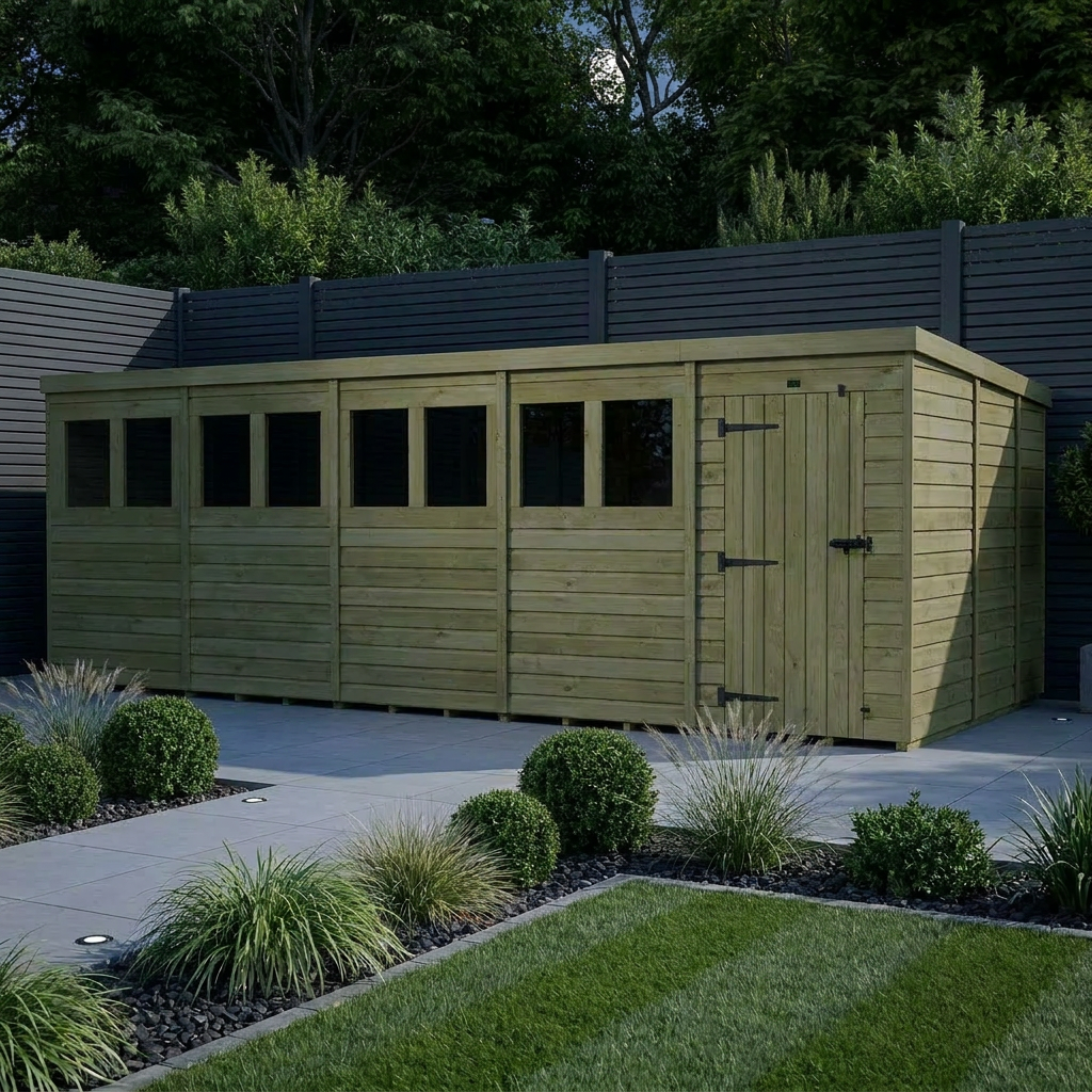 20 x 9 Pent Shed (Single Door, With Windows) - view 2