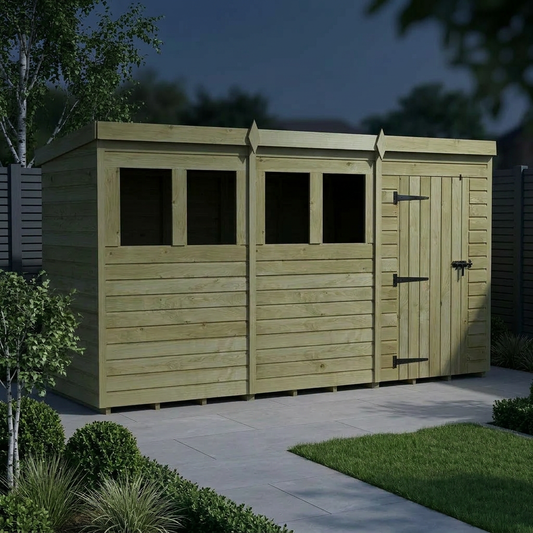 12 x 4 Pent Shed (Single Door, With Windows) - view 2