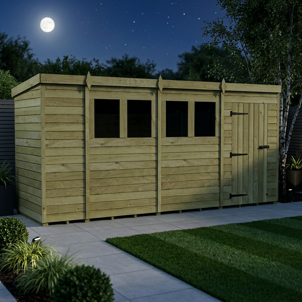 14 x 4 Pent Shed (Single Door, With Windows) - view 2