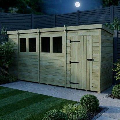 15 x 4 Pent Shed (Single Door, With Windows) - view 2