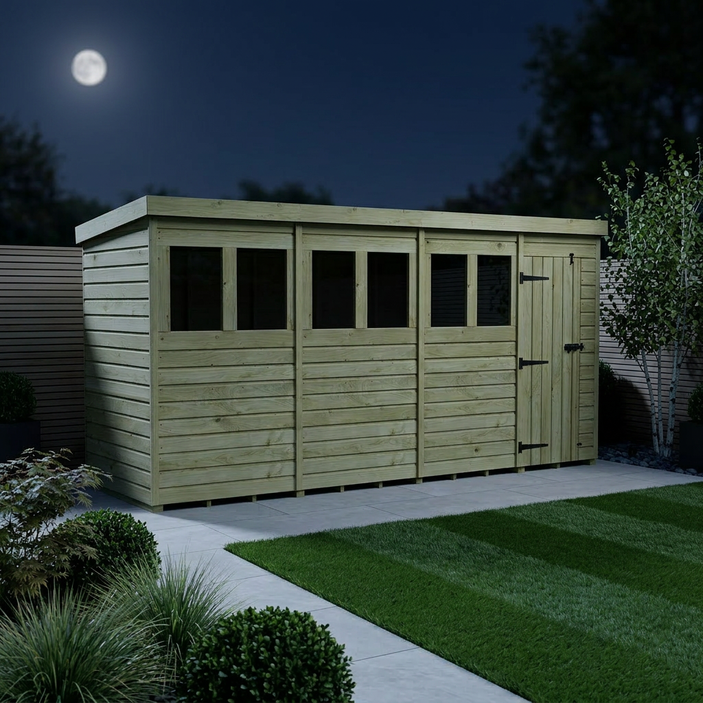 16 x 4 Pent Shed (Single Door, With Windows) - view 2