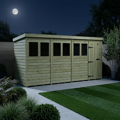 16 x 4 Pent Shed (Single Door, With Windows) - view 2