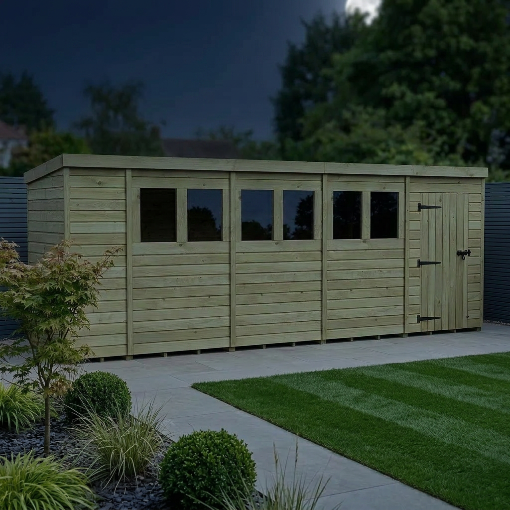 18 x 4 Pent Shed (Single Door, With Windows) - view 2