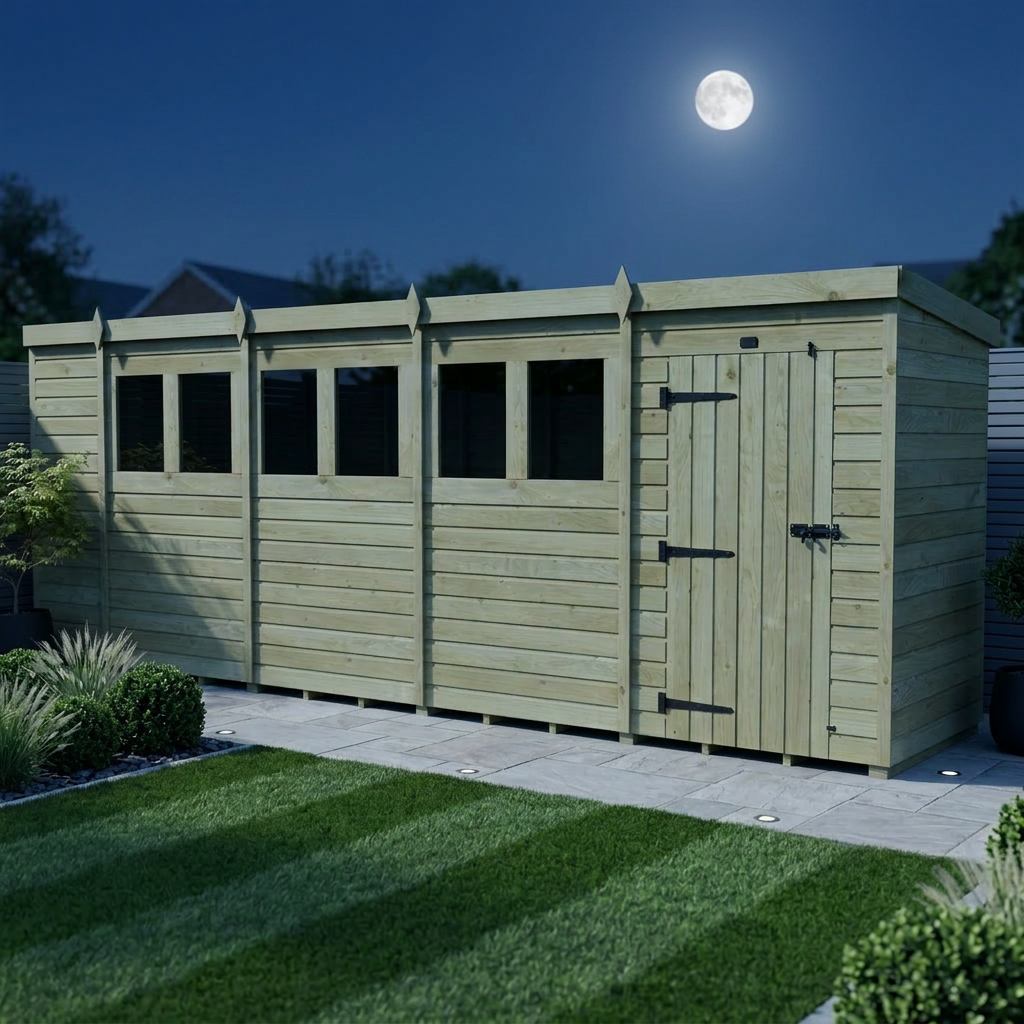 19 x 4 Pent Shed (Single Door, With Windows) - view 2