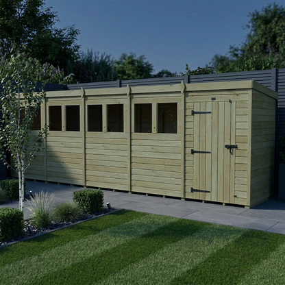 20 x 4 Pent Shed (Single Door, With Windows) - view 2