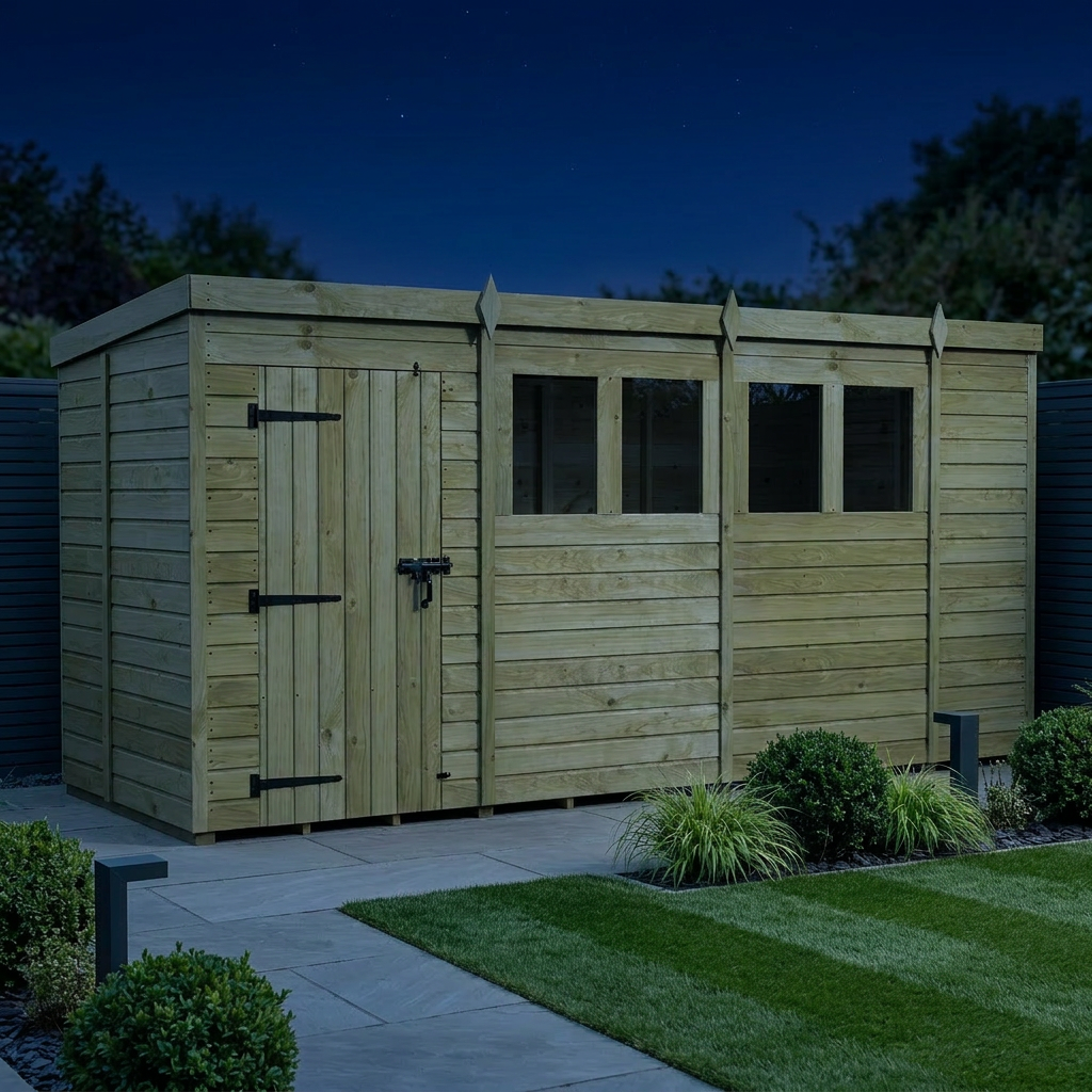 14 x 5 Pent Shed (Single Door, With Windows) - view 2