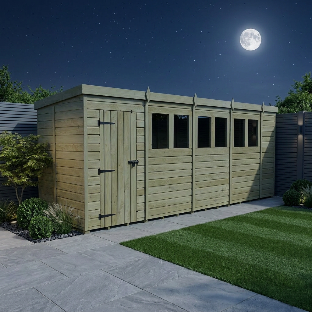 18 x 5 Pent Shed (Single Door, With Windows) - view 2