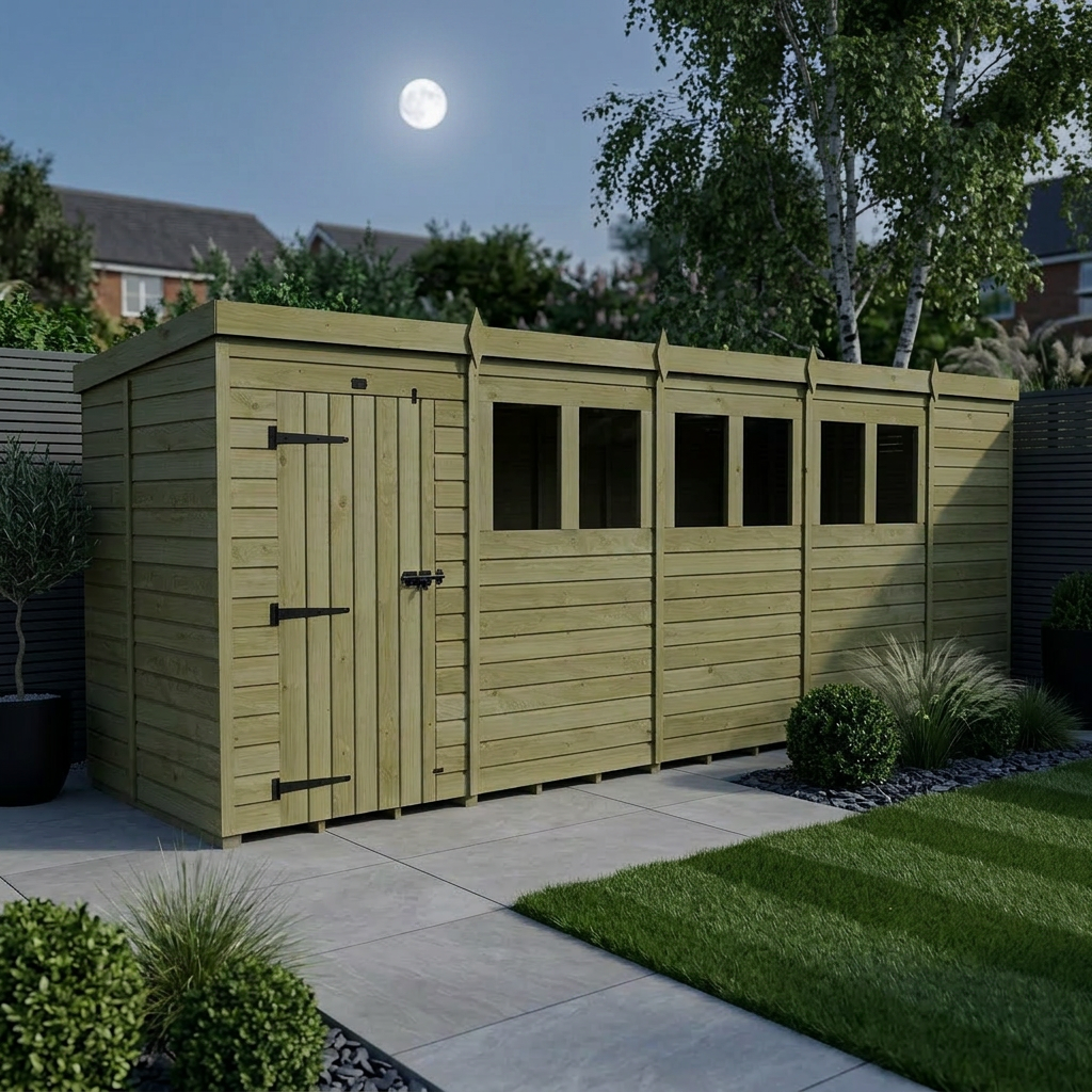 19 x 5 Pent Shed (Single Door, With Windows) - view 2